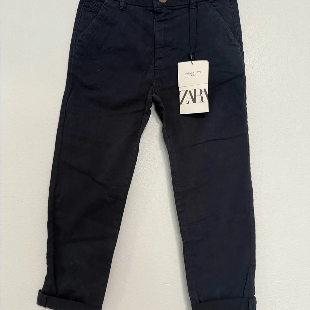 Zara Kids Slim Fit Garment Dyed Navy Blue Chino Pants Size 7 122cm‎